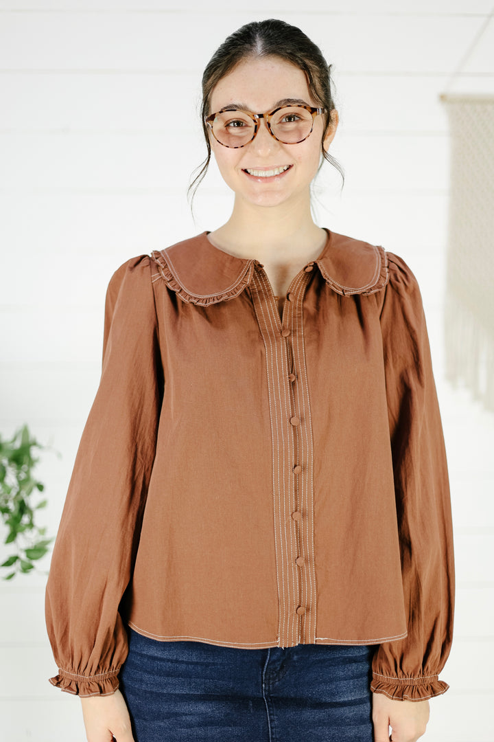 Angelia Collar Blouse - Mocha