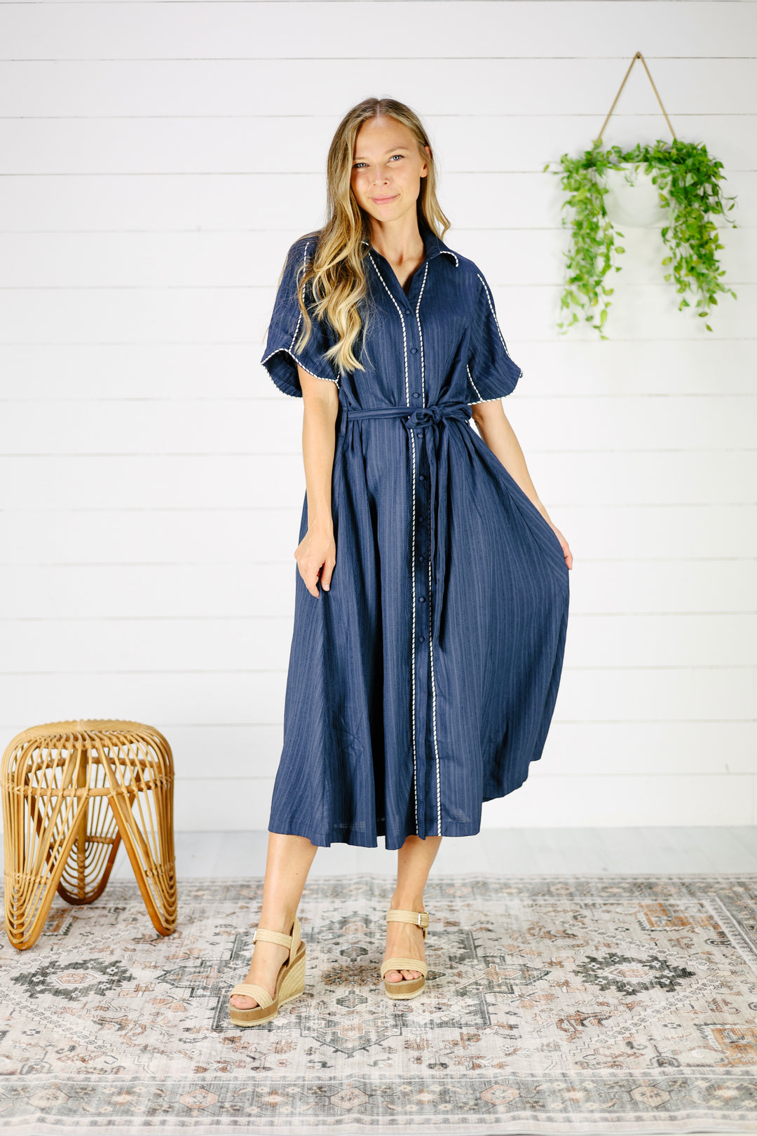 Ginelle Button Down Midi Dress- Navy