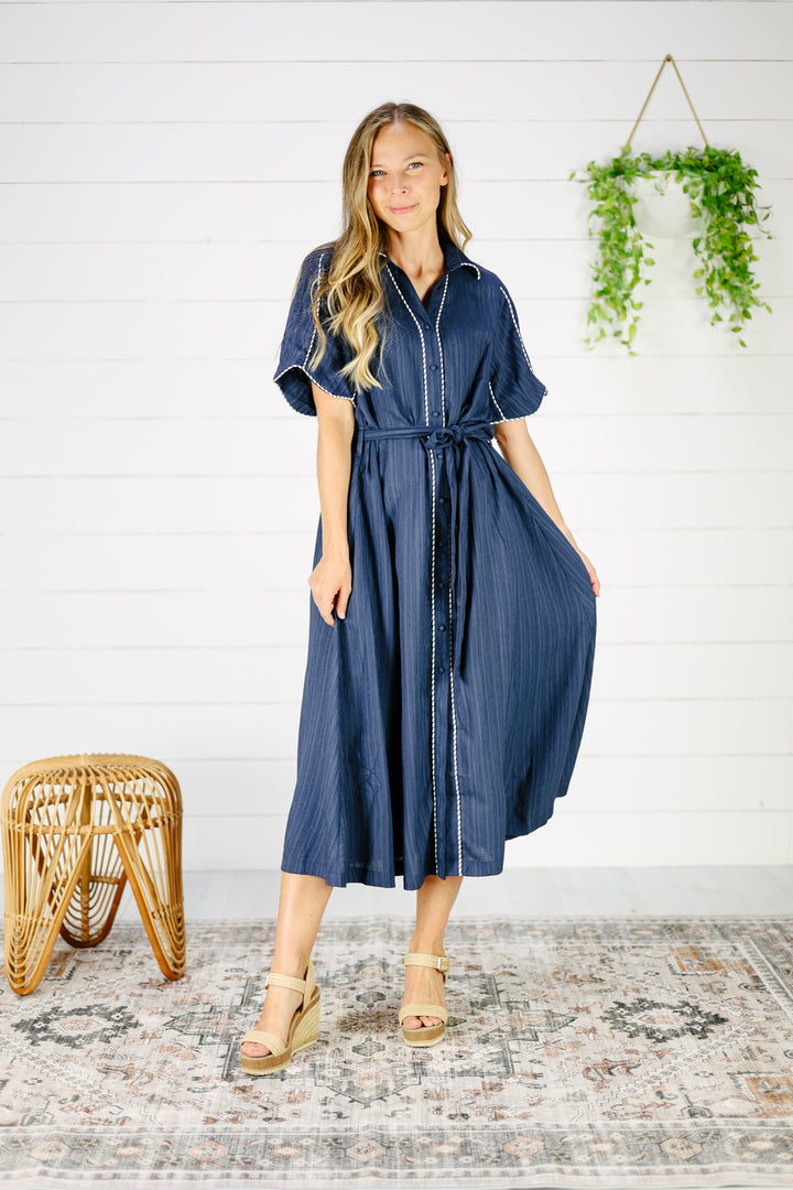 Ginelle Button Down Midi Dress- Navy