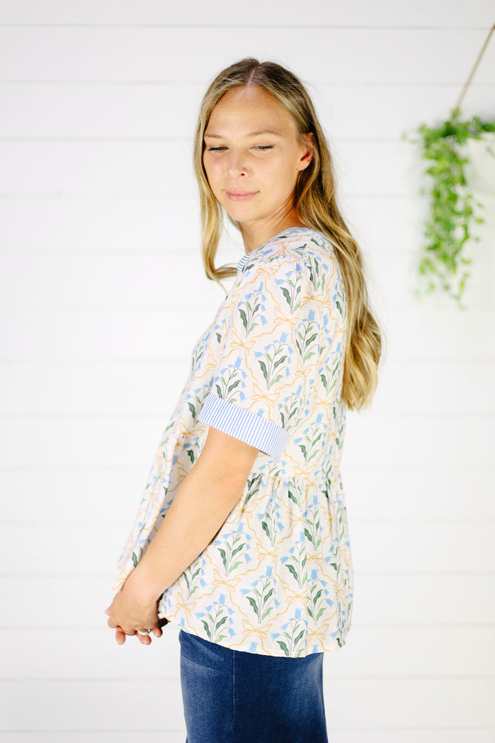 Zaria Print Top- Blue