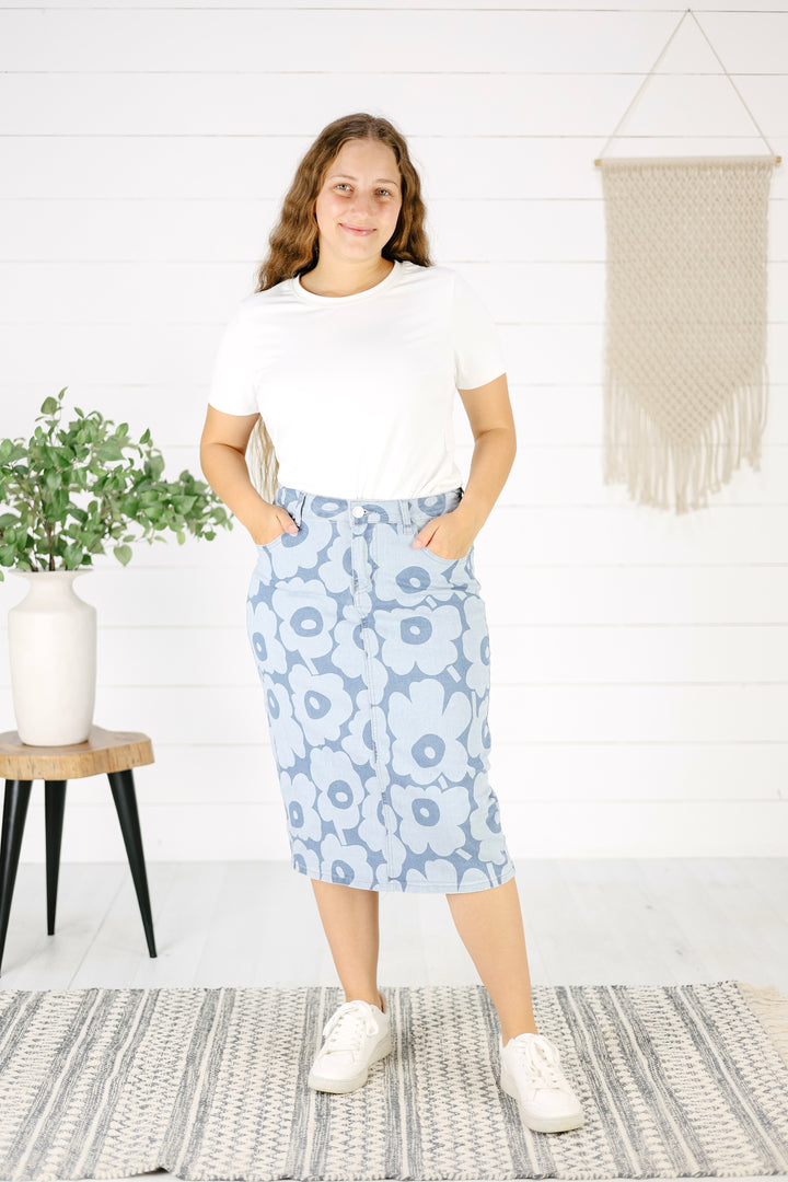 Kaine Flower Denim Skirt-Light