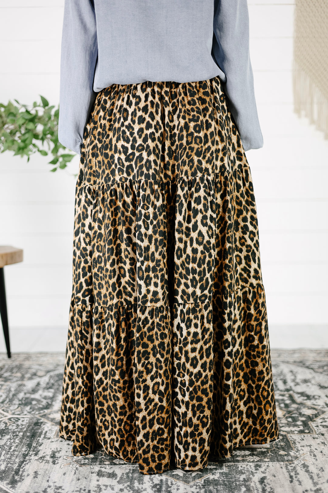 Soren Leopard Tiered Maxi Skirt - Brown