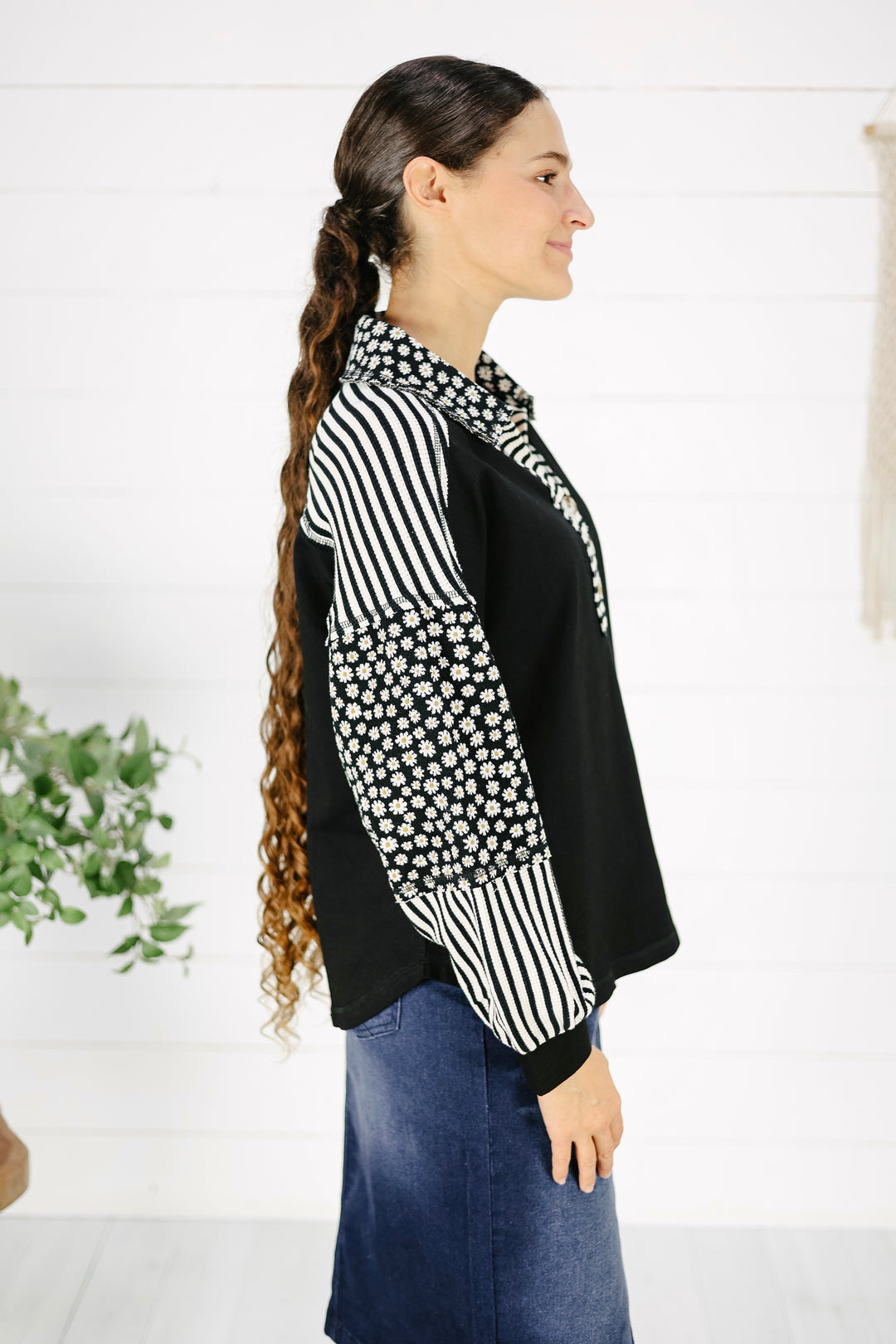 Gemma Mixed Print Top - Black