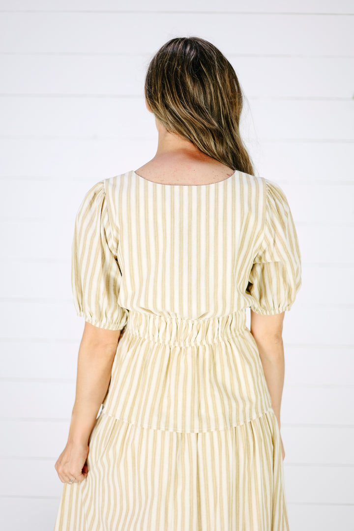 Alayna Stripe Midi Skirt- Camel