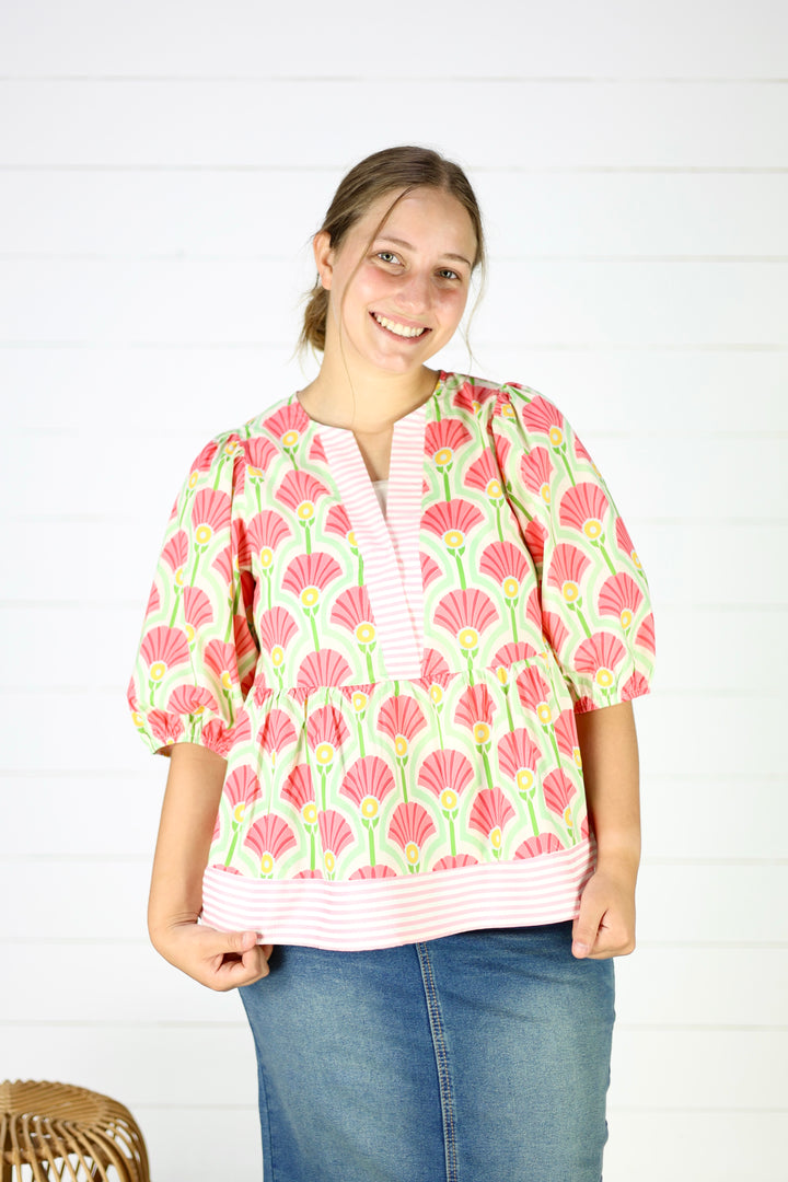 Bridgette Printed Top- Pink