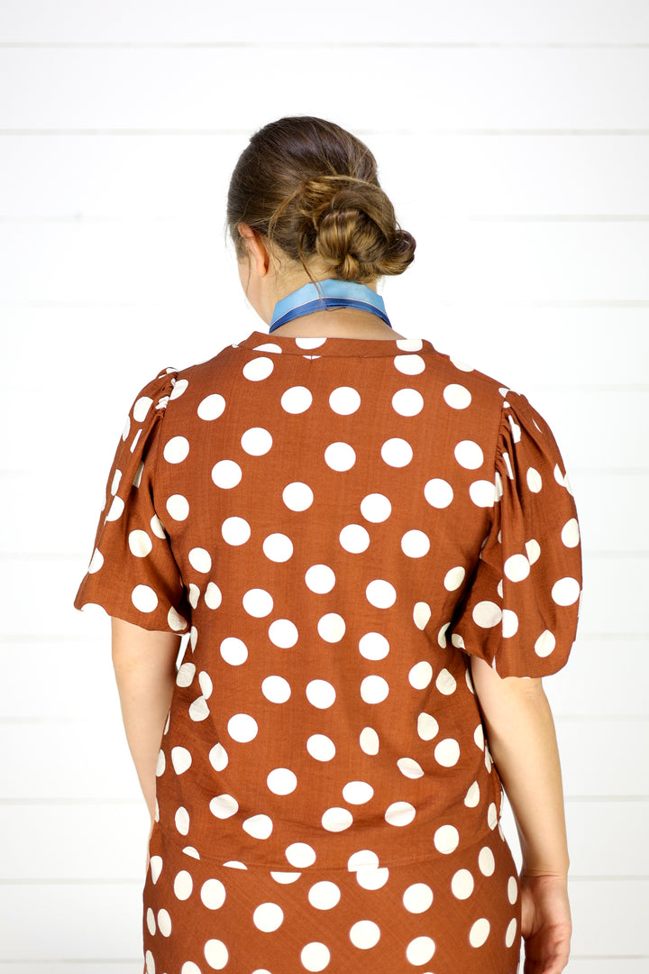 Greer Polka Dot Blouse - Brown
