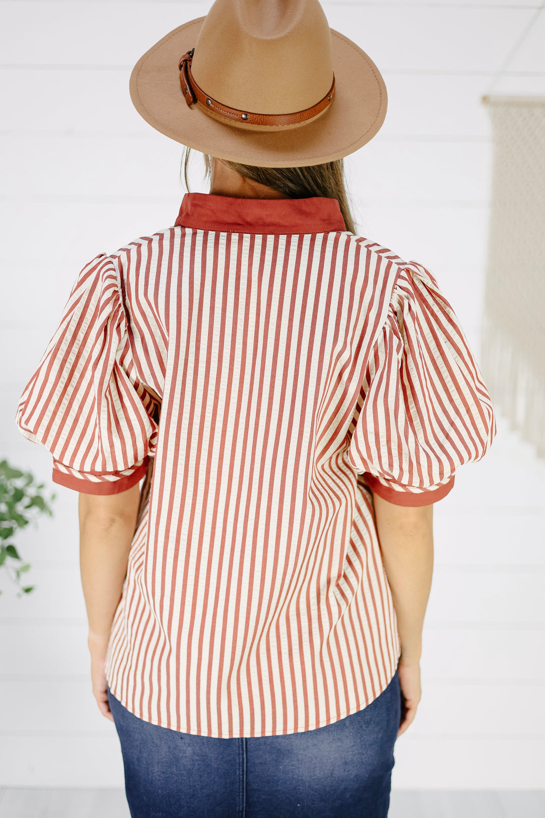 Portia Stripe Blouse- Rust