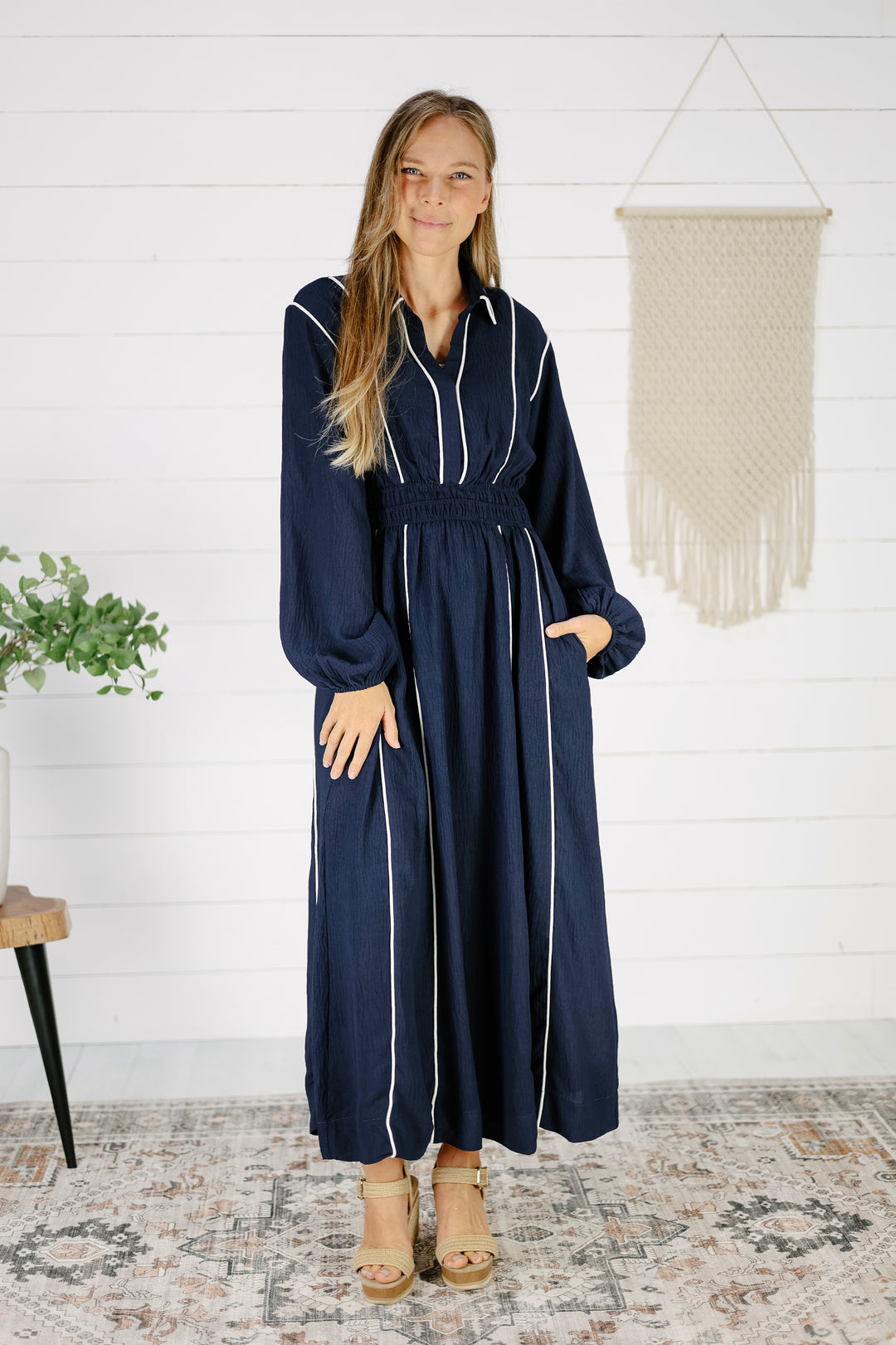 Kelsi Long Sleeve Maxi Dress- Navy