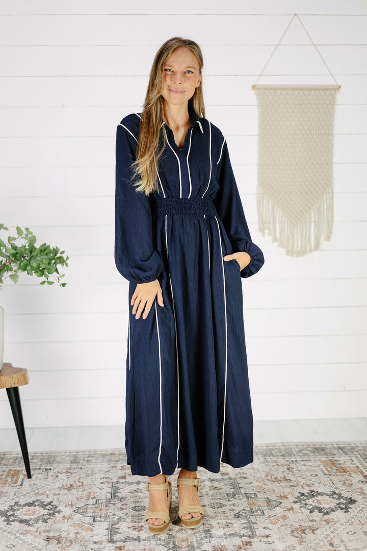 Kelsi Long Sleeve Maxi Dress- Navy