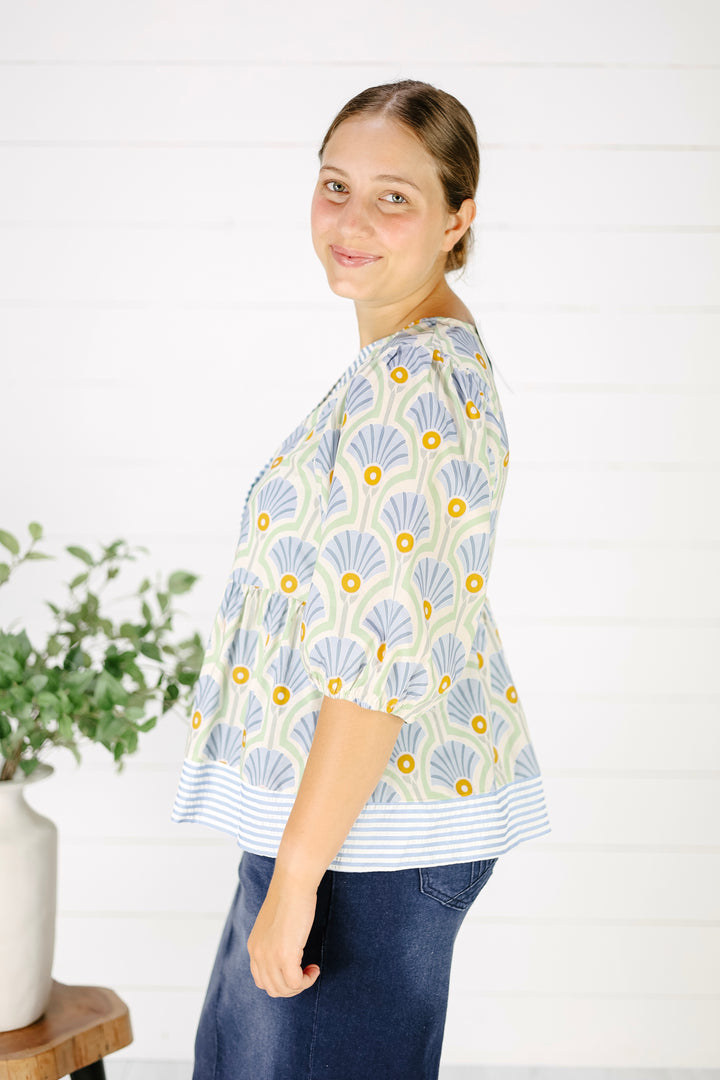Bridgette Printed Top- Blue