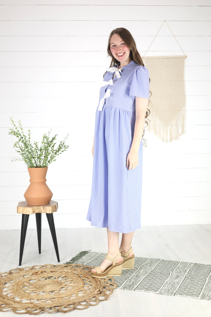 Adrienne  Bow Tie Dress- Blue