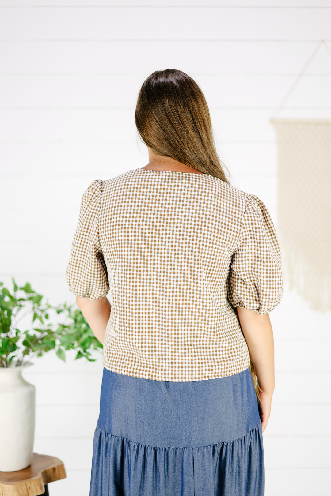 Courtney Gingham Tie Top- Brown
