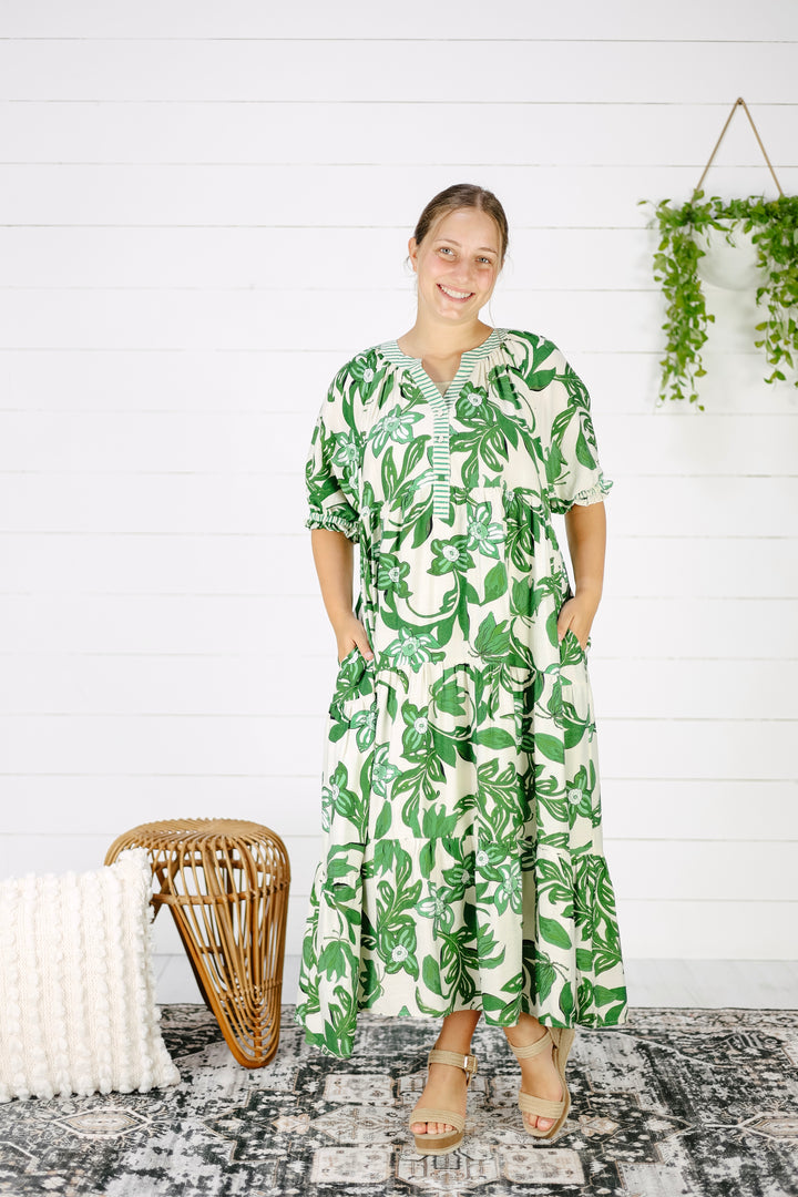 Evie Floral Midi Dress- Green