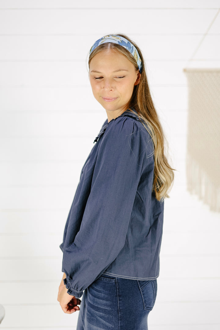 Angelia Collar Blouse - Navy