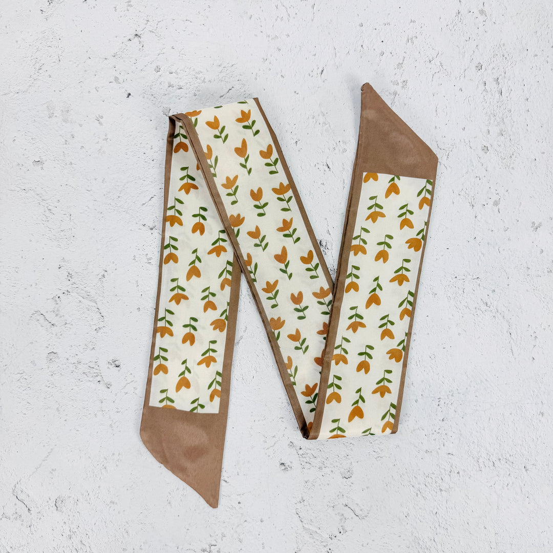 Marigold Floral Skinny Scarf- Orange