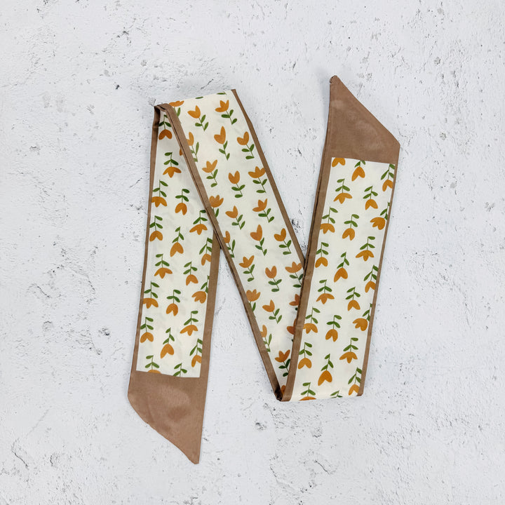 Marigold Floral Skinny Scarf- Orange