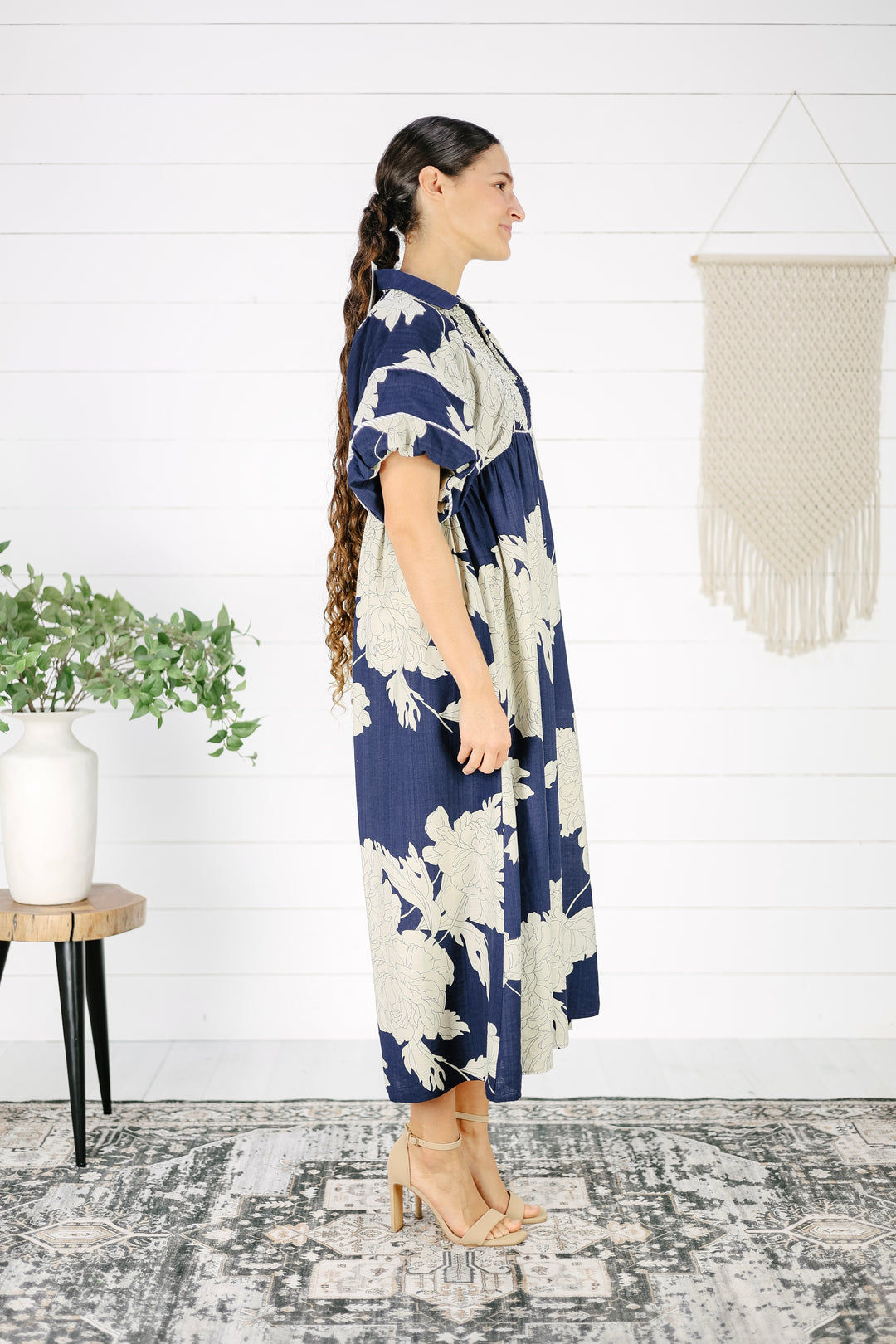 Hilary Floral Midi Dress- Navy