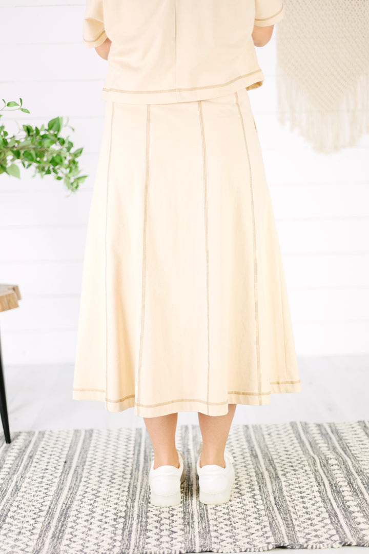 Calleigh Stitch Detail Skirt- Natural