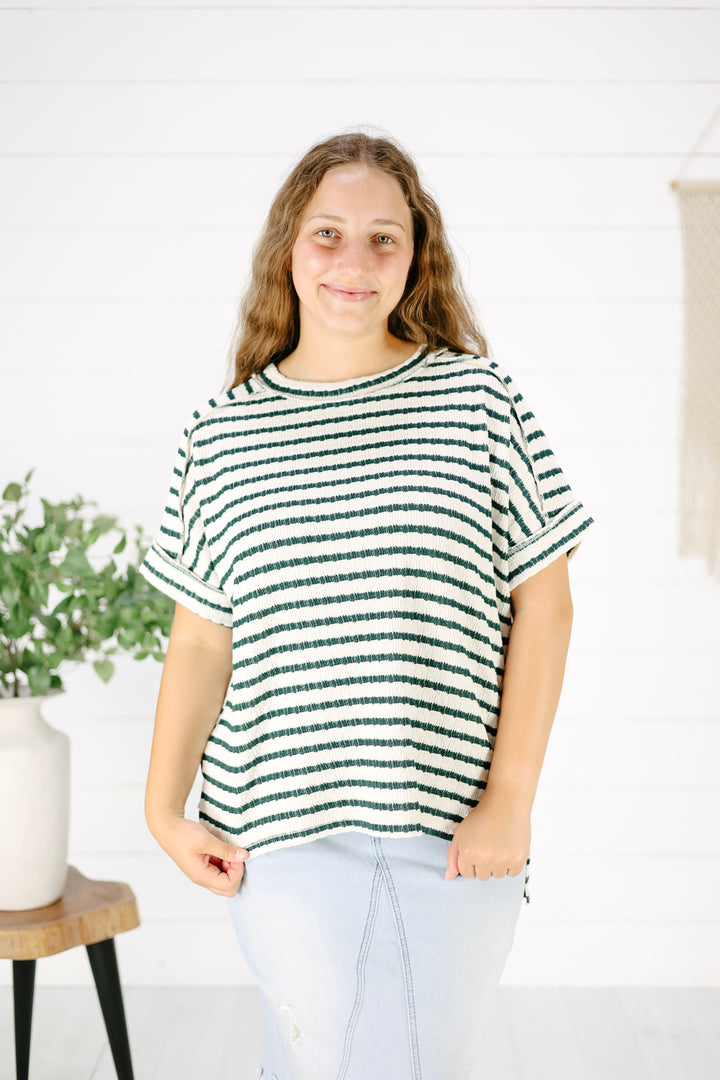 Asha Stripe Top-Hunter Green