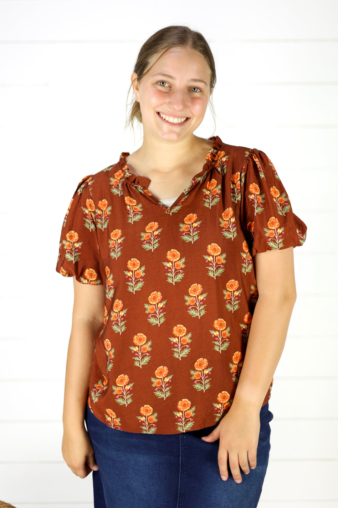 Kali Floral Blouse- Brown