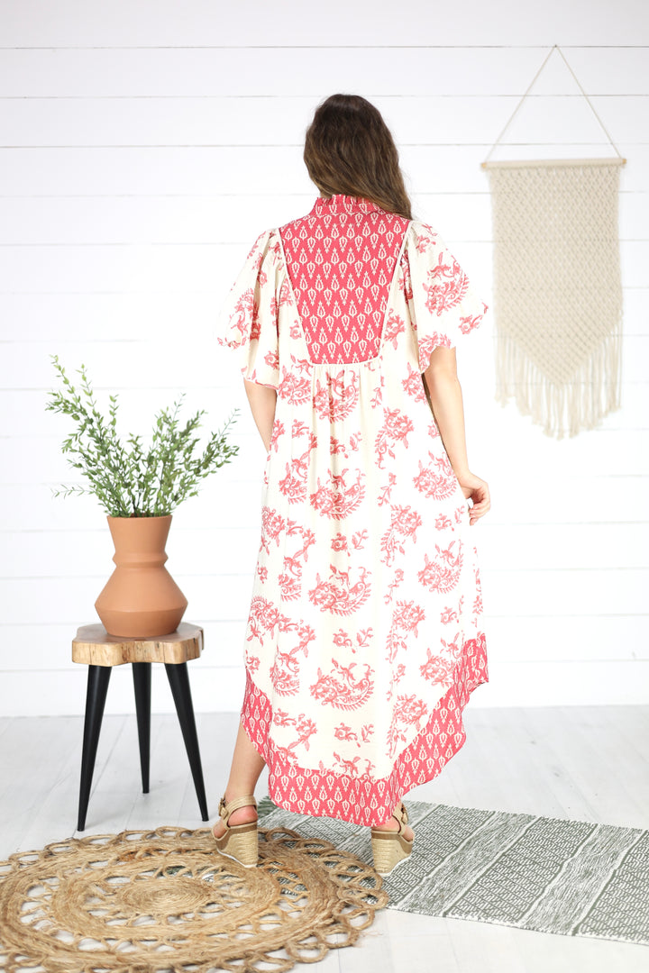 Bianca Print Midi Dress- Red