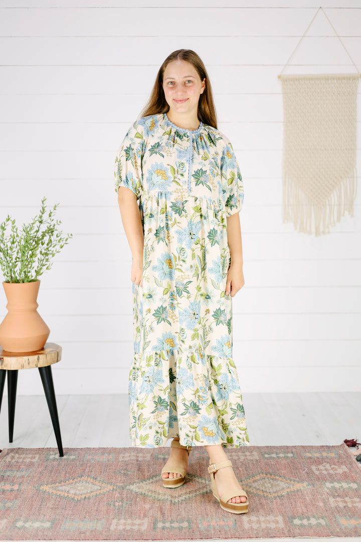 Harper Floral Midi Dress- Blue