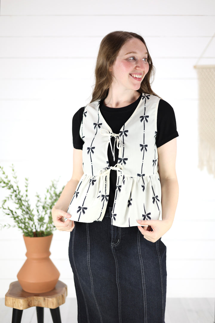 Farrah Bow Tie Vest- Ivory