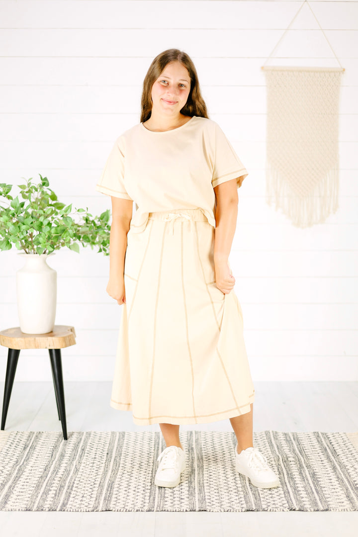 Calleigh Stitch Detail Skirt- Natural