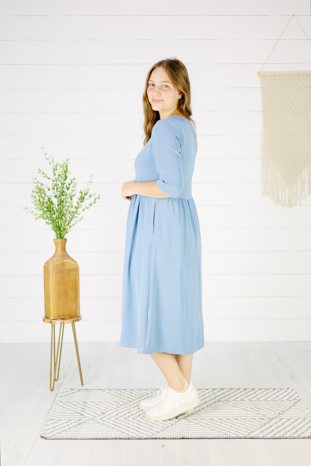 Celeste Midi Dress- Blue, Layering Baby Blue Dress, Church Dress, 3/4 Sleeves Modest dress Medium / Blue Celeste Midi Dress- Blue, Layering Baby Blue Dress, Church Dress, 3/4 Sleeves Modest dress Medium / Blue
