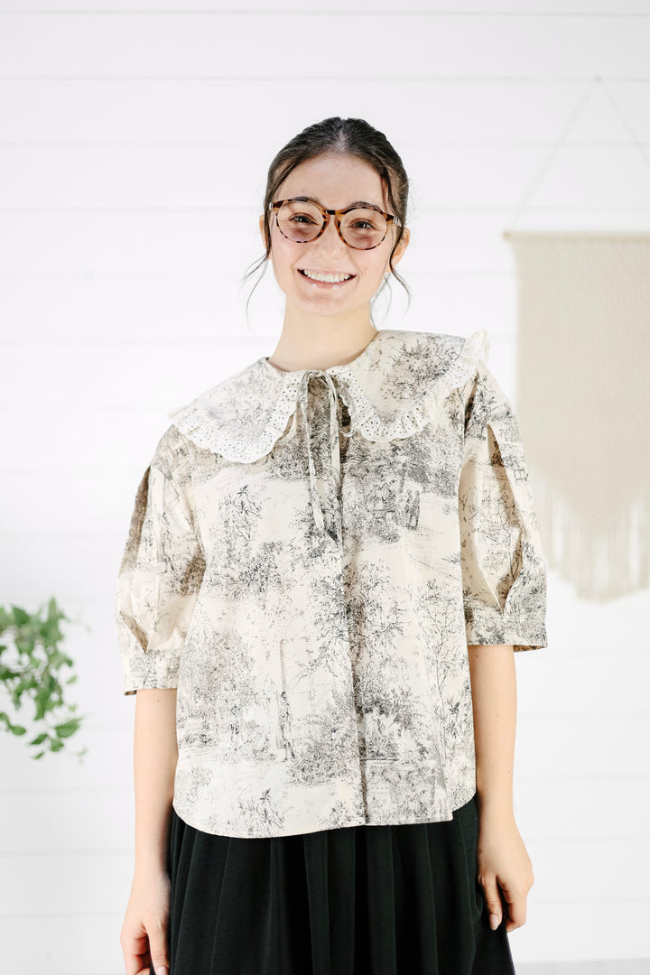 Lucie Lace Trimmed Blouse - Gray