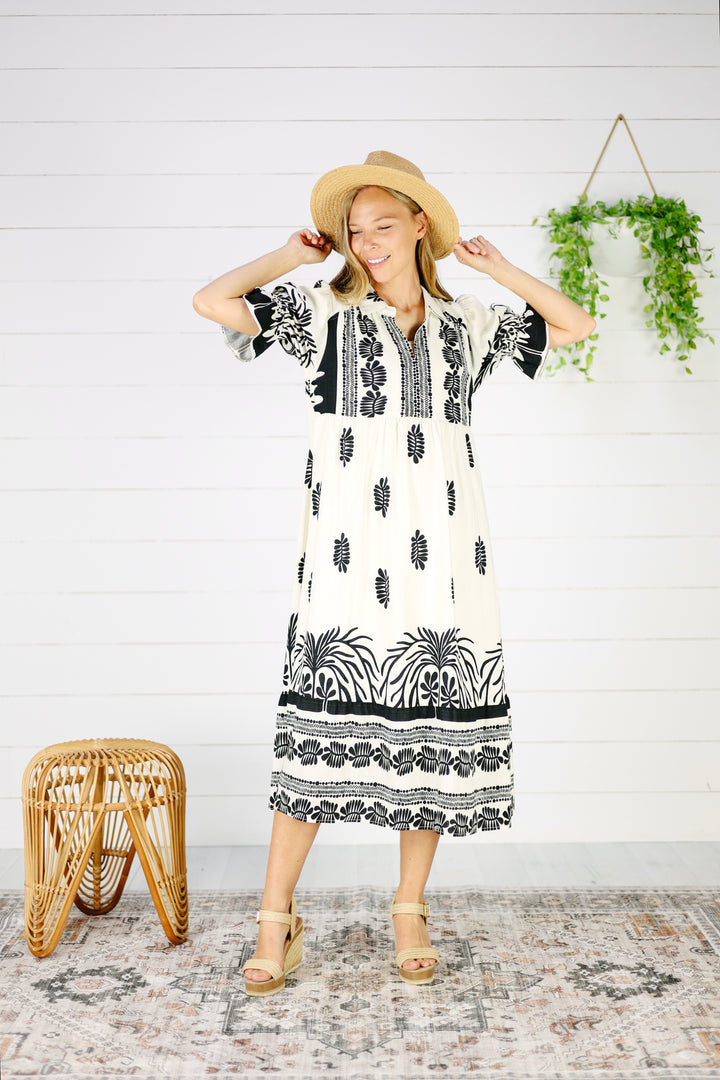 Sherra Print Midi Dress- Black