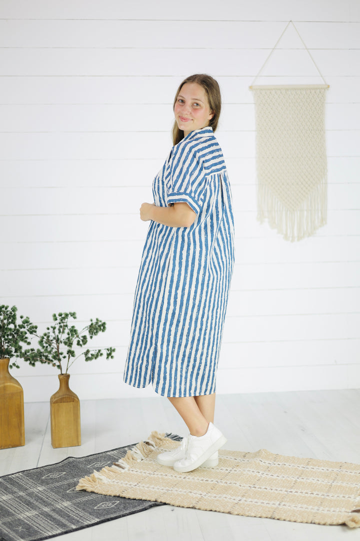 Harlow Stripe Midi Dress- Blue