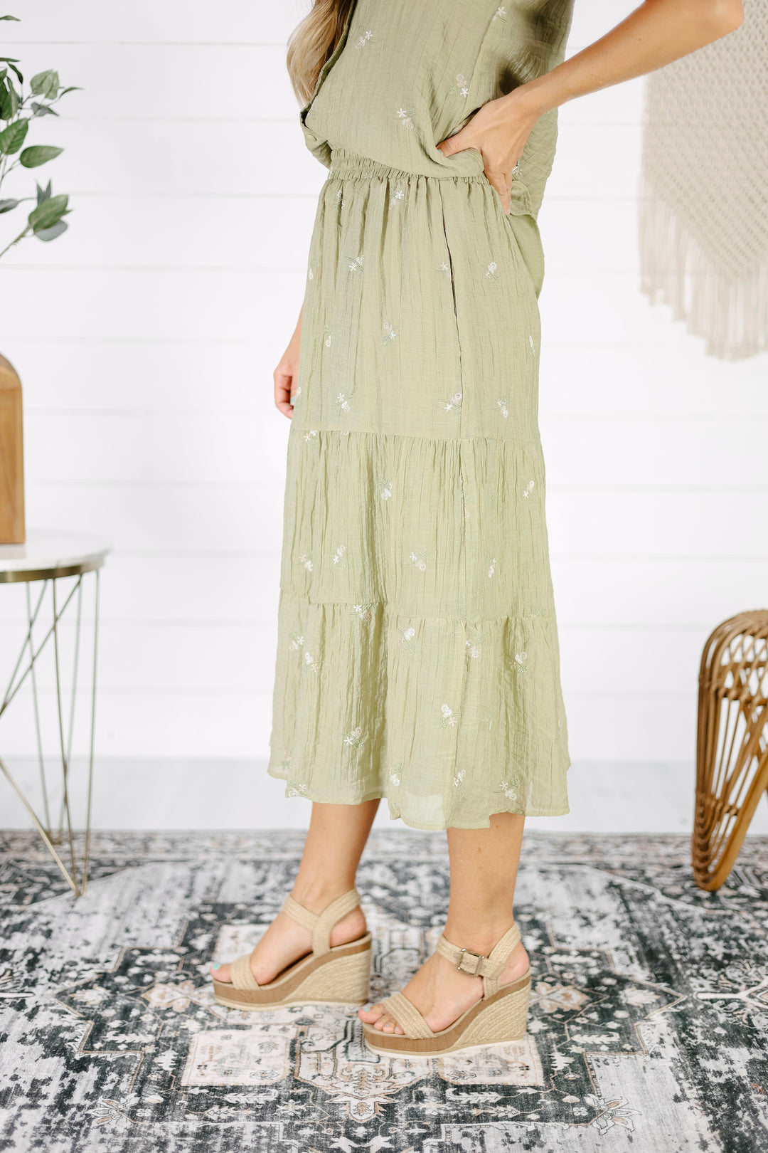 Bella Embroidered Midi Skirt- Olive