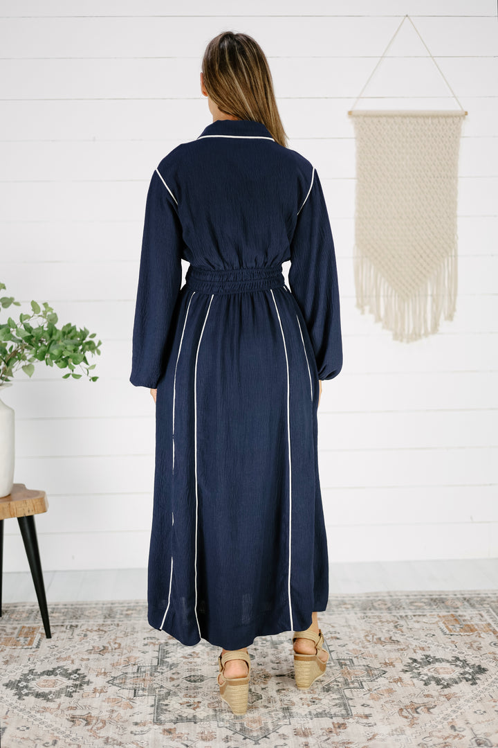 Kelsi Long Sleeve Maxi Dress- Navy