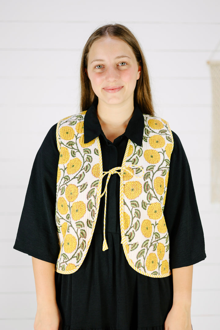 Tildie Floral Vest-Yellow