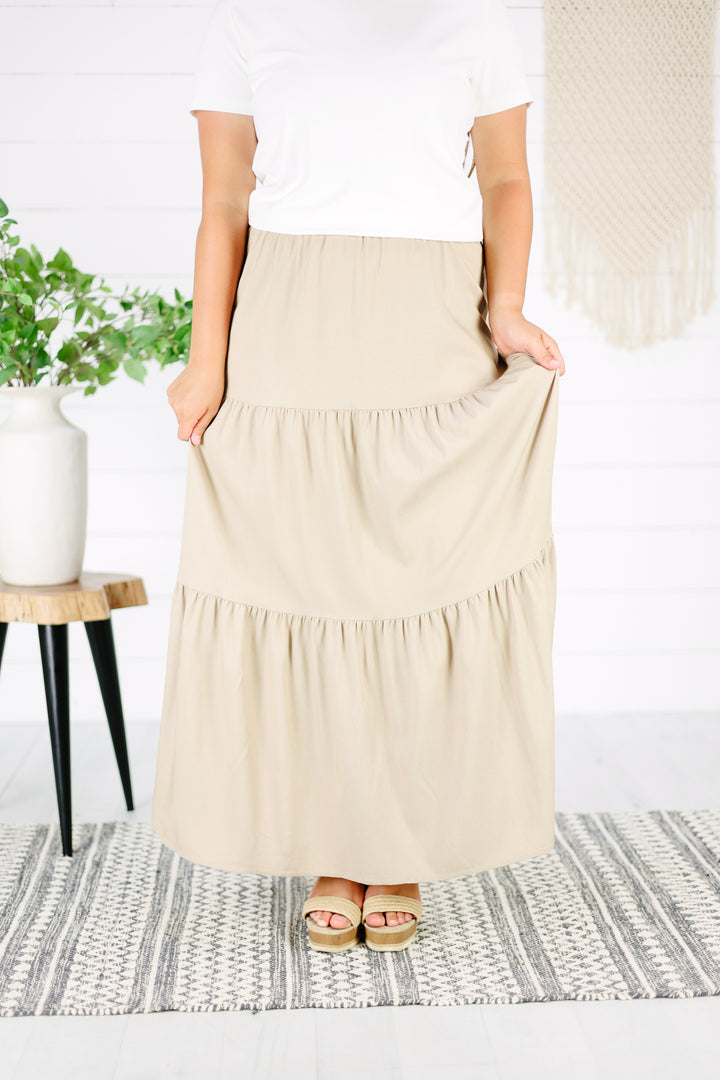 Leah Tiered Maxi Skirt-Taupe
