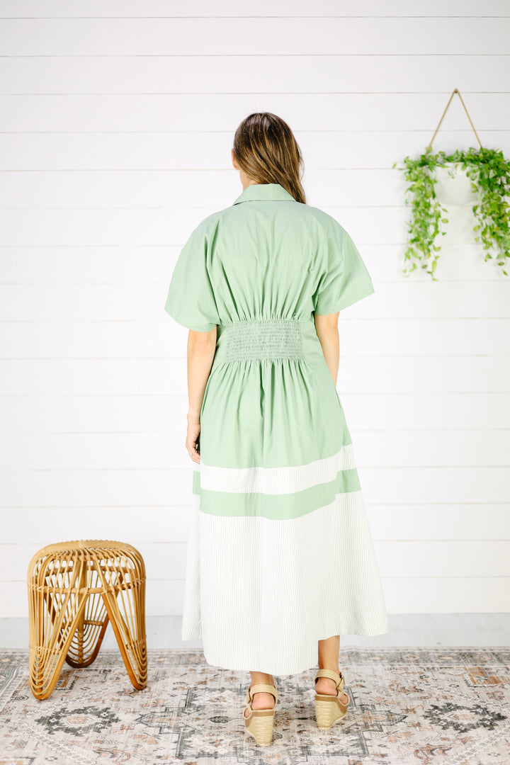 Aliza Contrast Midi Dress- Sage
