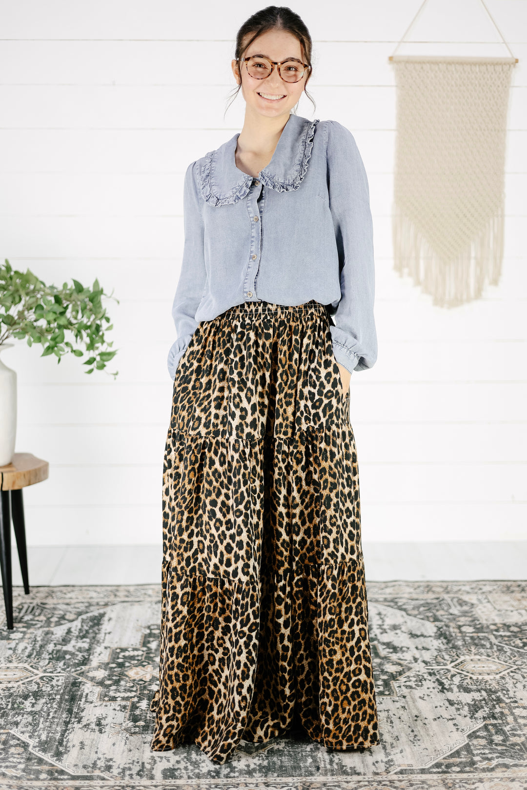 Soren Leopard Tiered Maxi Skirt - Brown