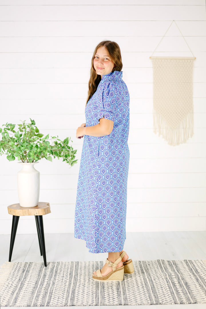 Kris Button Down Midi Dress-Sapphire
