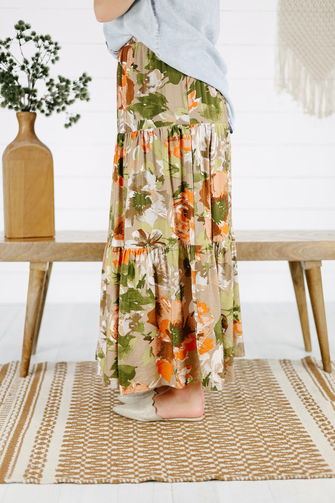 Coleen Tiered Skirt- Khaki/Final Sale