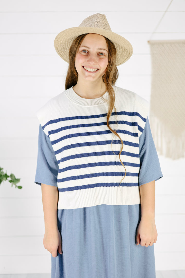 Lane Stripe Sweater- Lt. Navy