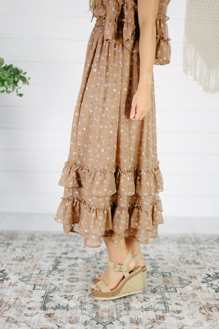 Leona Floral Midi Skirt- Mocha