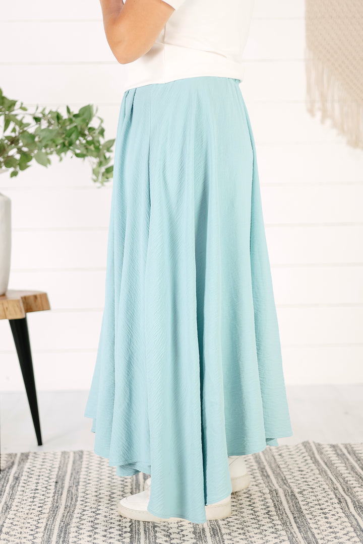 Everly Box Pleated Midi Skirt-Light Teal