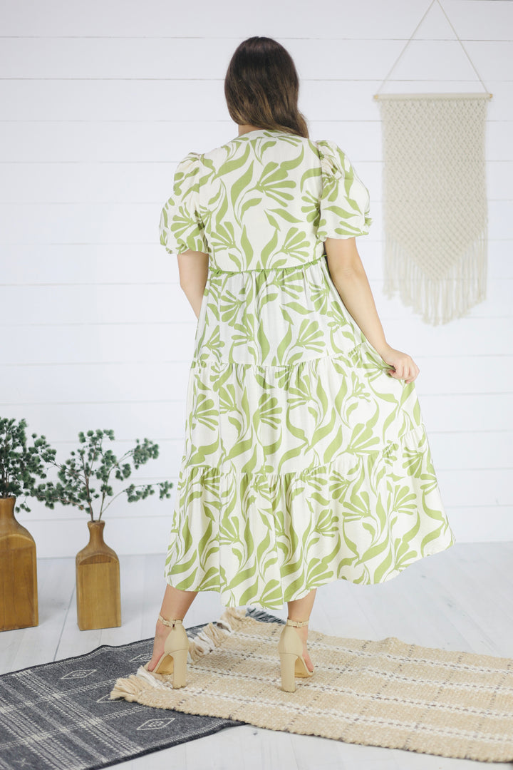 Lorena Print Dress-Sage