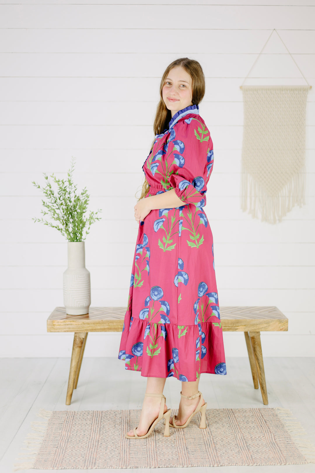 Hera Floral Midi Dress- Berry