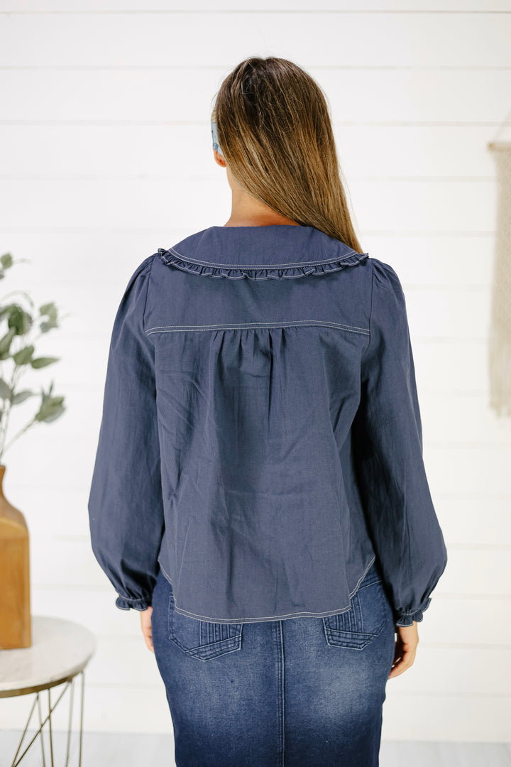 Angelia Collar Blouse - Navy