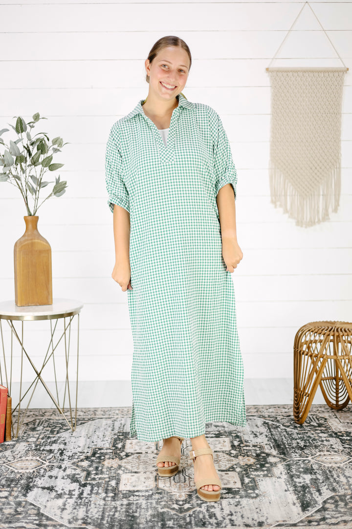 Malery Gingham Maxi Dress- Green