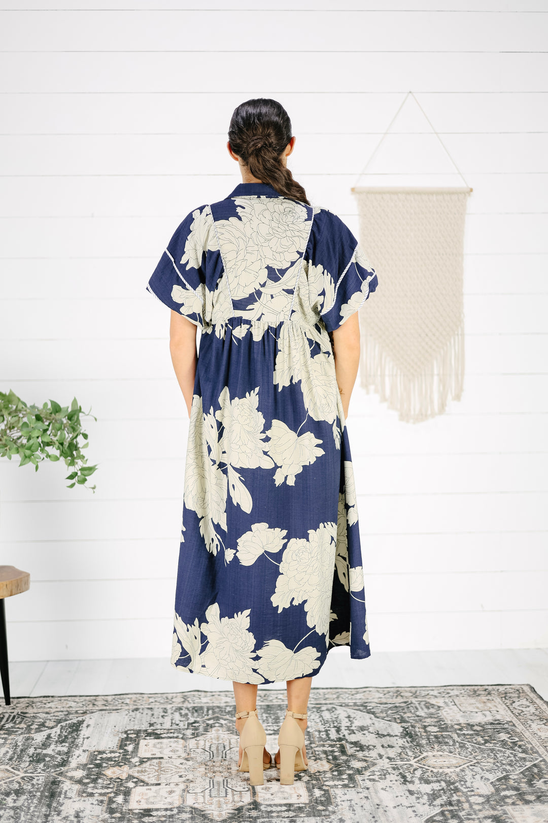 Hilary Floral Midi Dress- Navy
