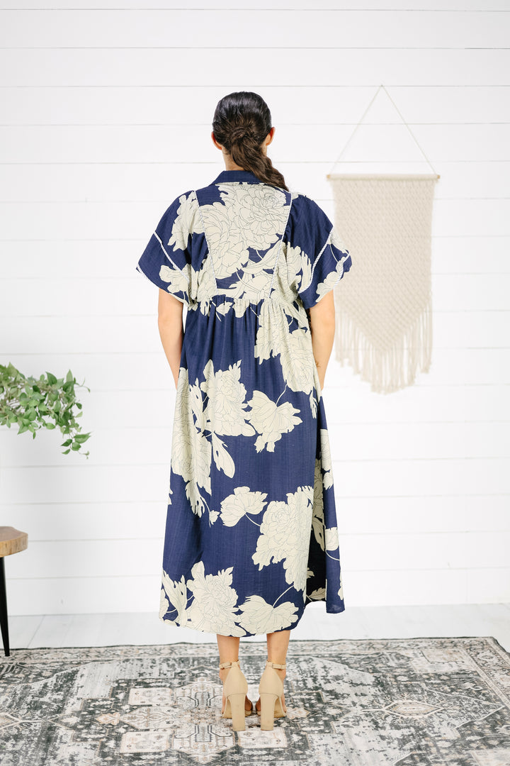 Hilary Floral Midi Dress- Navy