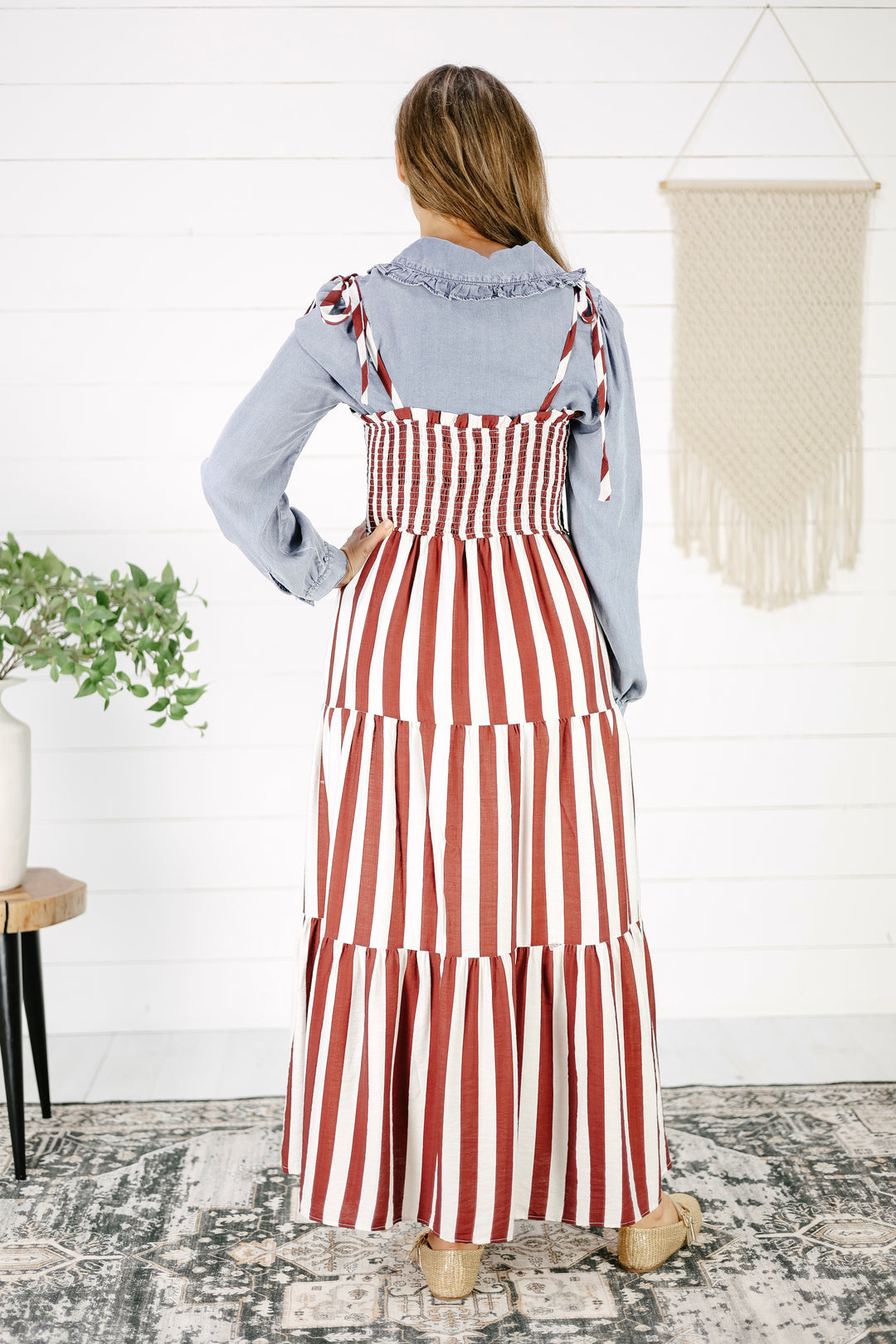 Kilby Striped Tiered Maxi Dress - Red